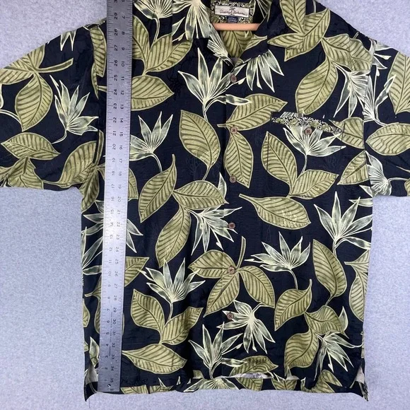 Tommy Bahama Shirt Mens Large Black Green Hawaiian Camp Floral Silk Tropical - Picture 8 of 9